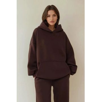 Hanorac dama -  tricotat - guler rotund - croiala lejera - maro - textil