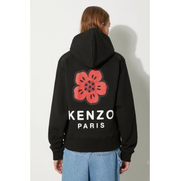 Kenzo bluza Boke Placed femei, culoarea negru, cu glugă, cu imprimeu, FE62SW1624MT.99J