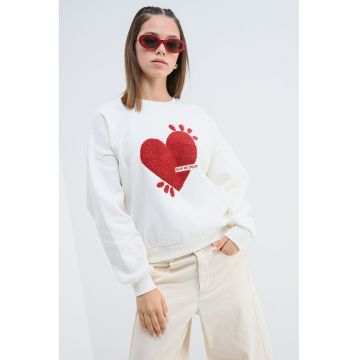 Bluza de trening cu croiala lejera si aplicatie inima