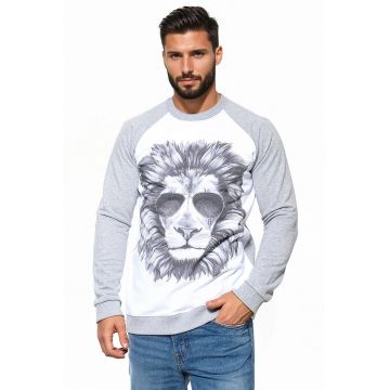 Bluza de trening cu decolteu la baza gatului si imprimeu grafic Bluza de trening cu decolteu la baza gatului si imprimeu grafic