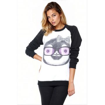 Bluza de trening de bumbac cu imprimeu si maneci raglan