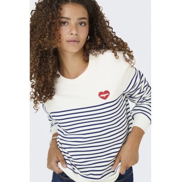 Bluza de trening din amestec de bumbac organic cu model in dungi si decolteu la baza gatului
