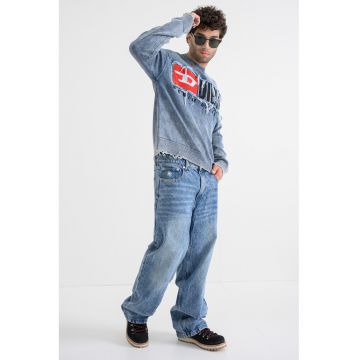 Bluza lejera de trening cu terminatie nefinisata K-Fronzi - Gri/Albastru