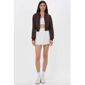Hanorac dama  bluza din jerseu cu fermoar - culoare maro - material bumbac si poliester -