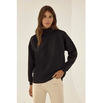 Hanorac dama  guler inalt - croiala lejera - negru - bumbac