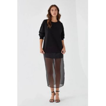 Hanorac dama  negru - croiala lejera - amestec de bumbac