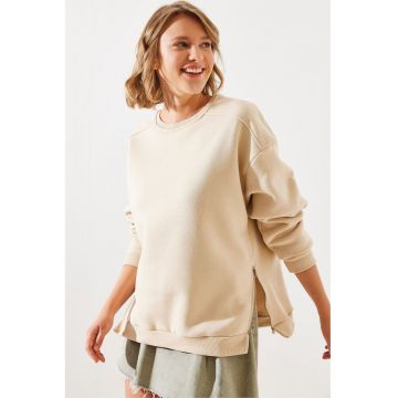 Hanorac dama -  textil - decolteu rotund - bej