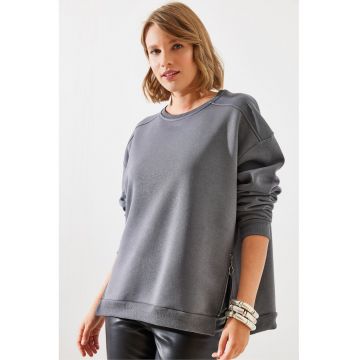 Hanorac dama -  textil - decolteu rotund - gri carbune