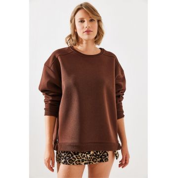 Hanorac dama -  textil - decolteu rotund - maro scortisoara