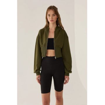 Hanorac slim sit crop cu fermoar