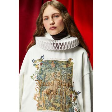 Medicine bluza culoarea bej, cu glugă, cu imprimeu