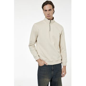 Bluza de trening cu fenta cu fermoar si model uni