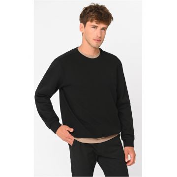 Bluza de trening din bumbac cu decolteu la baza gatului - nervuri - barbati - negru -  B-Kiv