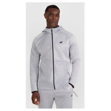 Hanorac Antrenament Barbati  Gri Deschis cu Fermoar si Gluga -Flexibil si Uscare Rapida - 290gsm - Poliester-Elastan -
