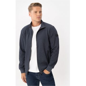 Hanorac barbati cu fermoar - guler inalt - doua buzunare cu fermoar -  B-Swed - bleumarin melange