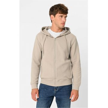 Hanorac barbati din bumbac cu gluga si fermoar  B-Lermo - bej