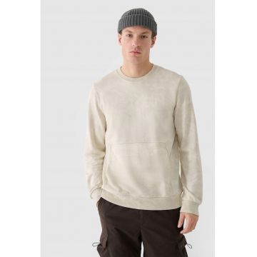 Hanorac barbati fara gluga -  bej - bumbac si poliester - croiala normala - buzunar cangur