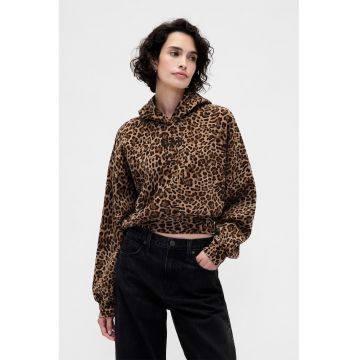 Hanorac crop cu animal print si logo