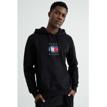 Hanorac cu imprimeu logo - snur si buzunar kangaroo