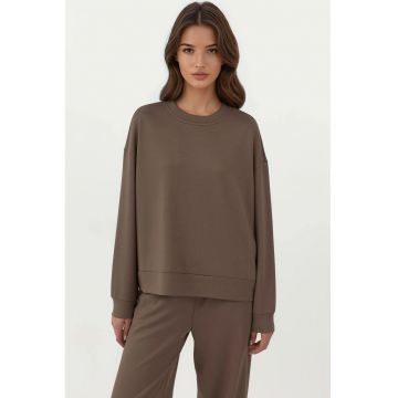 Hanorac dama  Basic - croiala regulata - guler rotund - maro - textil