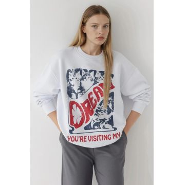 Hanorac dama  decolteu rotund - cu imprimeu - textil - multicolor