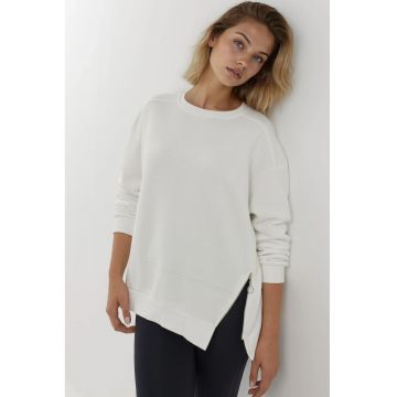 Hanorac dama -  texturat - guler rotund - fermoar - alb - textil