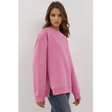 Hanorac dama  texturat - guler rotund - fermoar - textil - roz orhidee