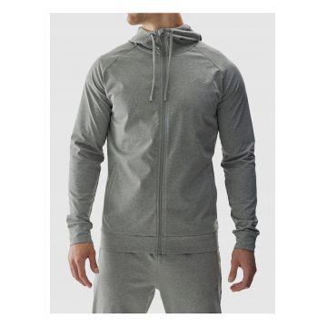 Hanorac de antrenament barbati  gri - material sintetic elastic - uscare rapida - gluga - fermoar -