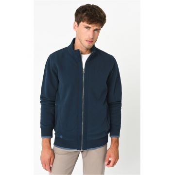 Hanorac din bumbac cu fermoar - guler inalt -  B-Led - Albastru marin