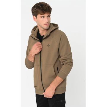 Hanorac din bumbac cu gluga - cu fermoar -  B-Andre - Bej