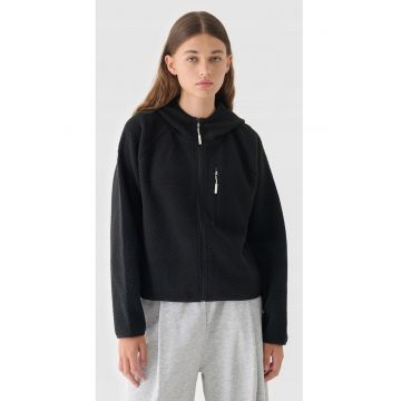 Hanorac  pentru femei - fleece sherpa - gluga - buzunare cu fermoar - negru -