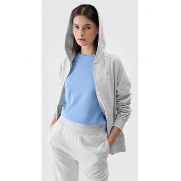 Hanorac  pentru femei - gri - fermoar - gluga - bumbac