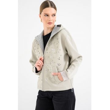 Hanorac regular fit decorat cu strasuri