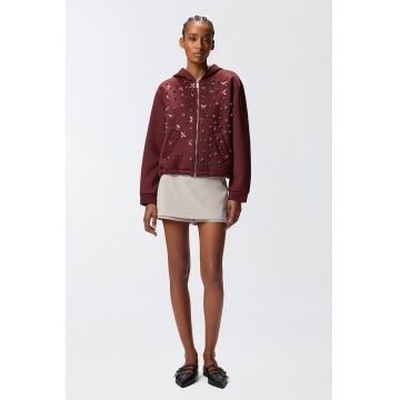 Hanorac regular fit decorat cu strasuri