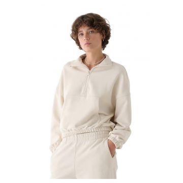 Hanorac Sportstyle Fara Gluga pentru Femei - Bumbac 100% - Croiala Oversize - Culoare Crem -  AW24