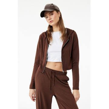 Hanorac uni din amestec de modal cu fermoar - Visiniu