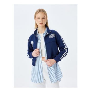 Bluza de trening crop cu fermoar si maneci cazute