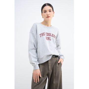 Bluza de trening cu decolteu la baza gatului si imprimeu text