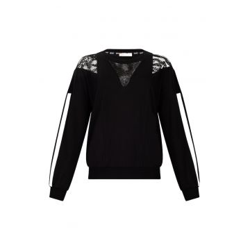 Bluza de trening cu decolteu la baza gatului si insertii de dantela
