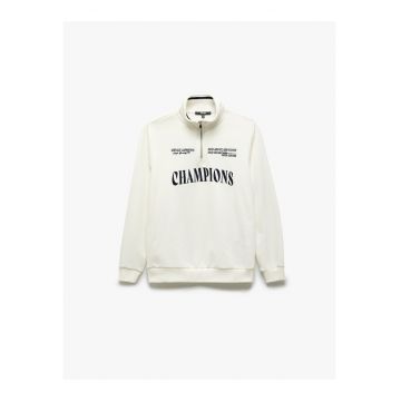 Bluza de trening cu fenta cu fermoar si imprimeu text