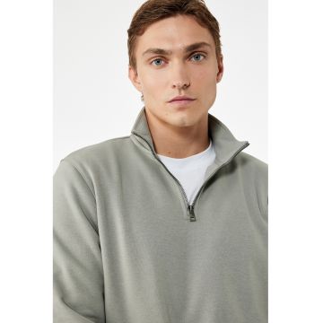 Bluza de trening cu fenta cu fermoar si model uni