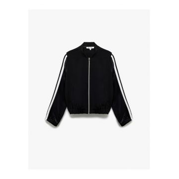 Bluza de trening cu fermoar si detalii contrastante