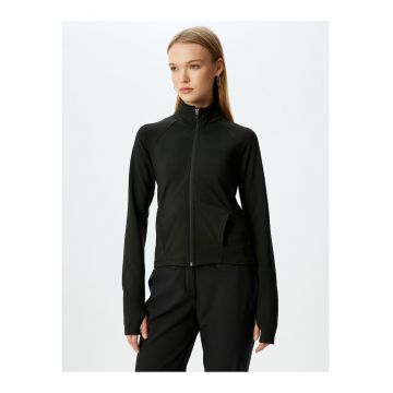 Bluza de trening cu guler inalt si fermoar