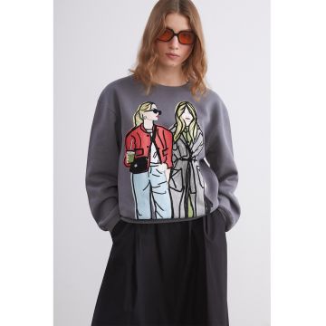 Bluza de trening cu imprimeu si maneci cazute