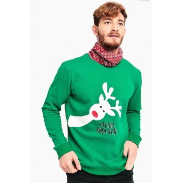 Bluza de trening cu imprimeu tematic de Craciun - Verde