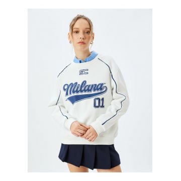 Bluza de trening cu imprimeu text si maneci cazute