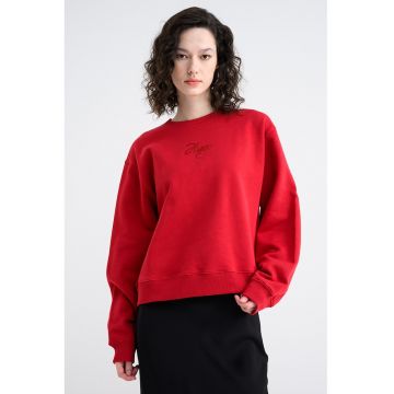 Bluza de trening cu maneci cazute si imprimeu logo Deroxina