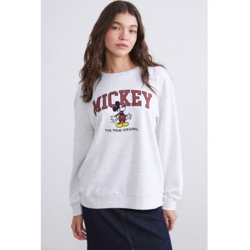 Bluza de trening cu maneci cazute si imprimeu Mickey mouse