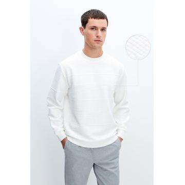 Bluza de trening cu model texturat si decolteu la baza gatu;ui