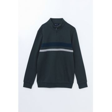 Bluza de trening din amestec de bumbac cu model uni si fermoar scurt